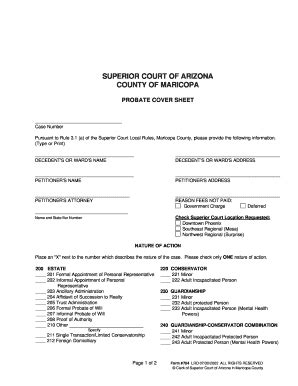 probate civil case cover sheet.